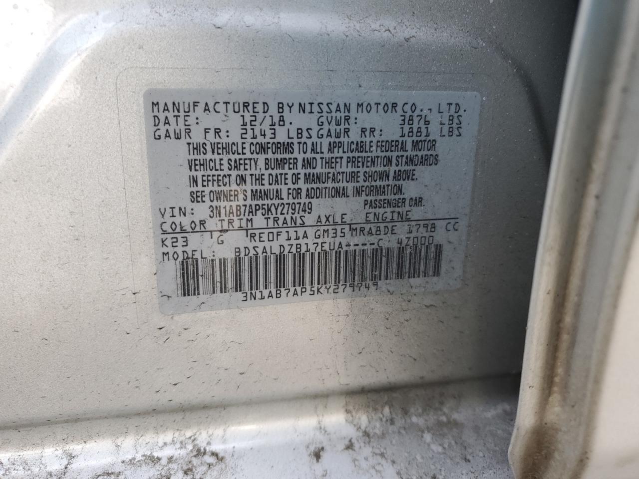 Photo 11 VIN: 3N1AB7AP5KY279749 - NISSAN SENTRA 