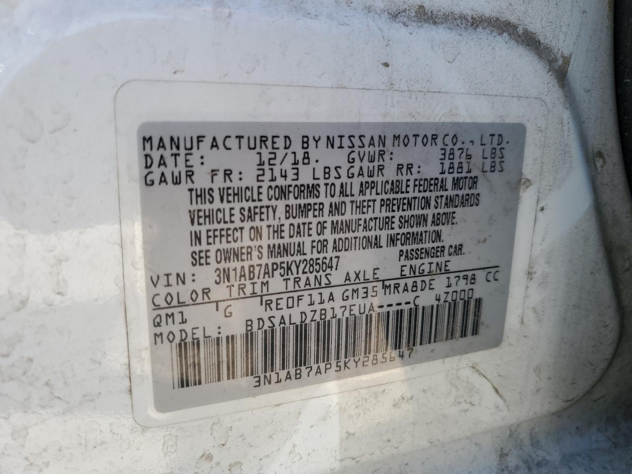 Photo 12 VIN: 3N1AB7AP5KY285647 - NISSAN SENTRA 