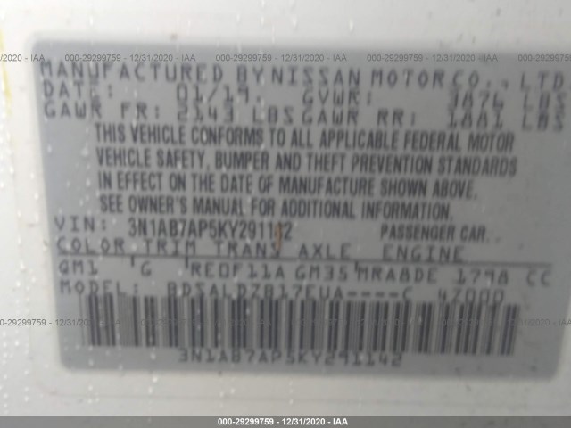 Photo 8 VIN: 3N1AB7AP5KY291142 - NISSAN SENTRA 