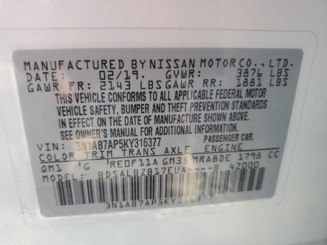 Photo 11 VIN: 3N1AB7AP5KY316377 - NISSAN SENTRA S 