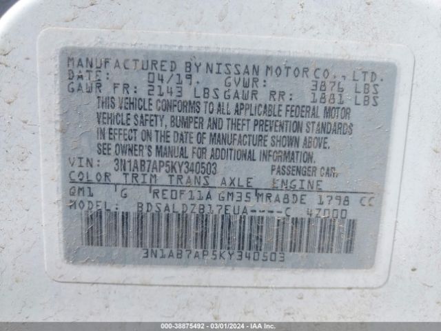 Photo 8 VIN: 3N1AB7AP5KY340503 - NISSAN SENTRA 