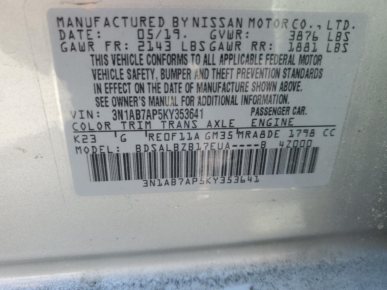 Photo 11 VIN: 3N1AB7AP5KY353641 - NISSAN SENTRA 