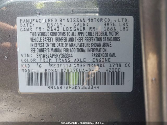 Photo 8 VIN: 3N1AB7AP5KY363344 - NISSAN SENTRA 