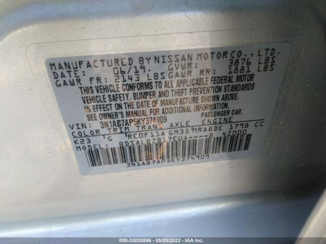 Photo 8 VIN: 3N1AB7AP5KY374909 - NISSAN SENTRA 