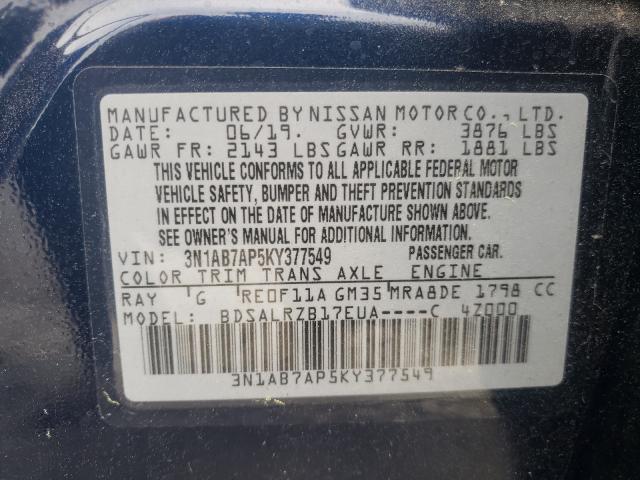 Photo 9 VIN: 3N1AB7AP5KY377549 - NISSAN SENTRA S 