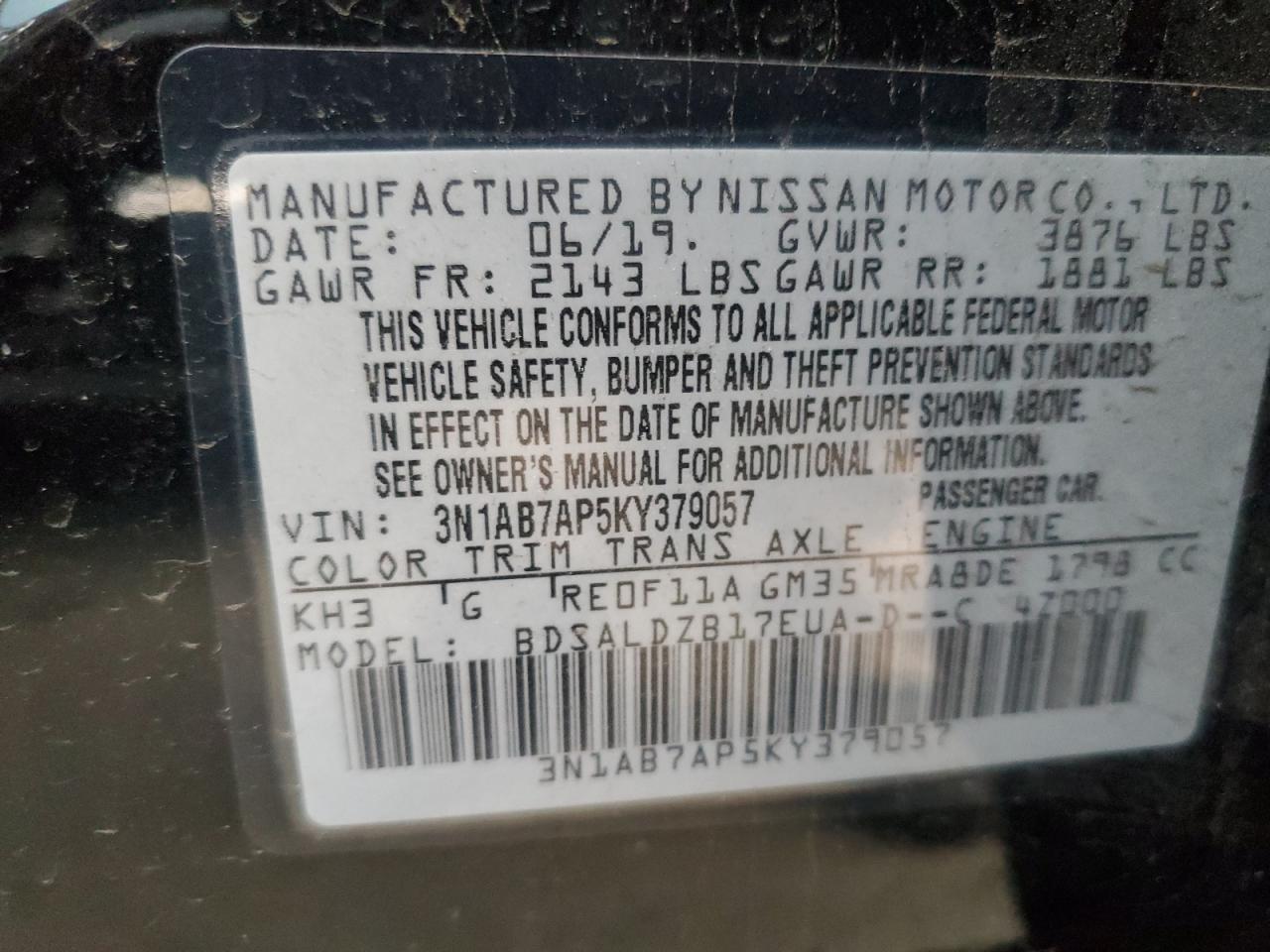 Photo 12 VIN: 3N1AB7AP5KY379057 - NISSAN SENTRA 