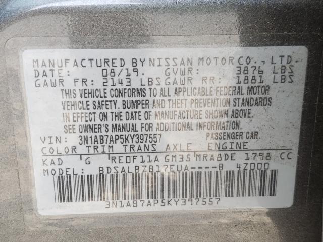 Photo 9 VIN: 3N1AB7AP5KY397557 - NISSAN SENTRA S 