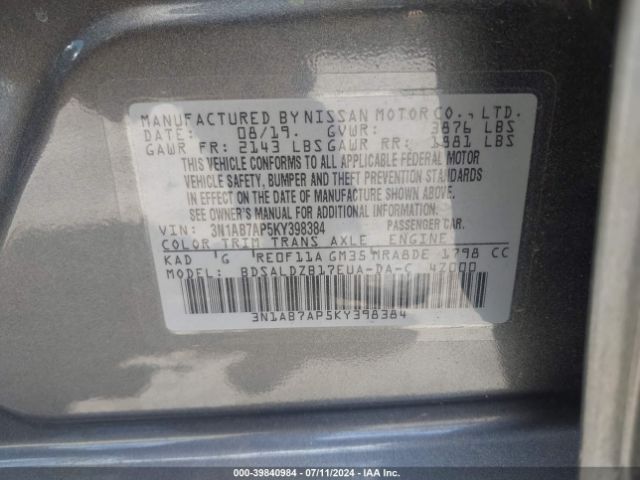 Photo 8 VIN: 3N1AB7AP5KY398384 - NISSAN SENTRA 