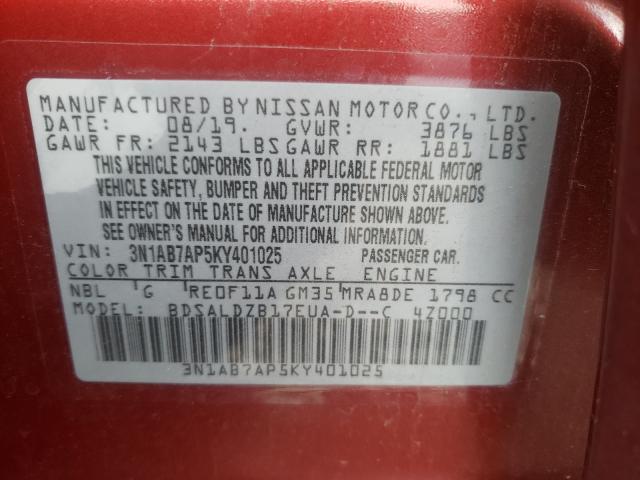 Photo 9 VIN: 3N1AB7AP5KY401025 - NISSAN SENTRA S 