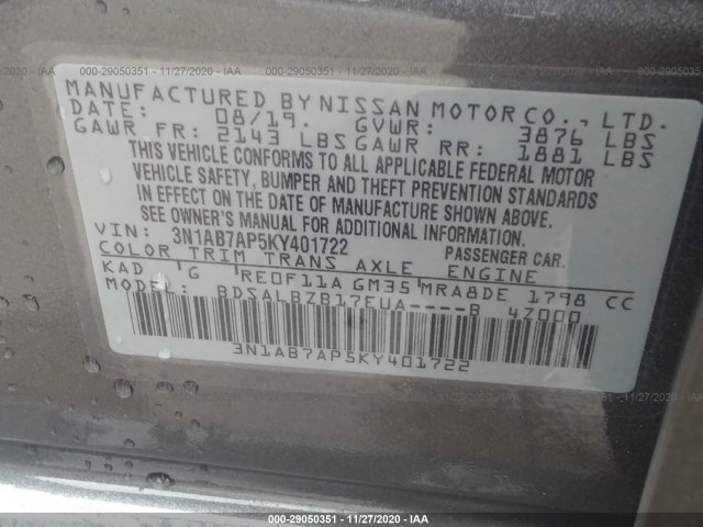 Photo 8 VIN: 3N1AB7AP5KY401722 - NISSAN SENTRA 