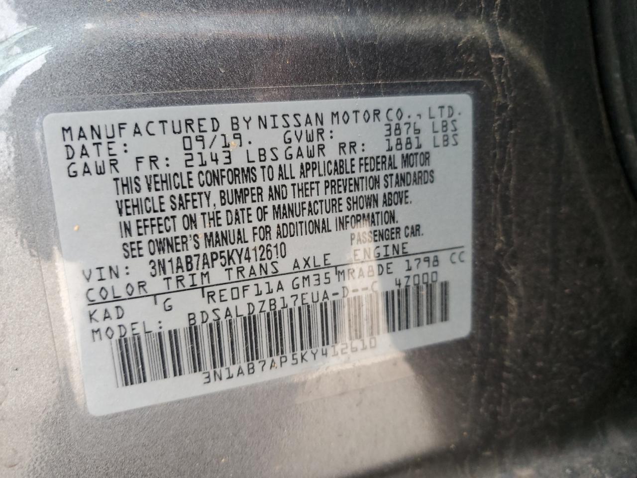 Photo 11 VIN: 3N1AB7AP5KY412610 - NISSAN SENTRA 