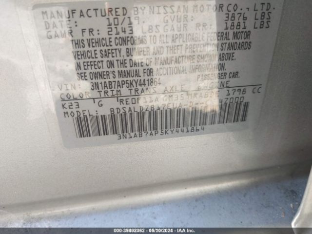 Photo 8 VIN: 3N1AB7AP5KY441864 - NISSAN SENTRA 