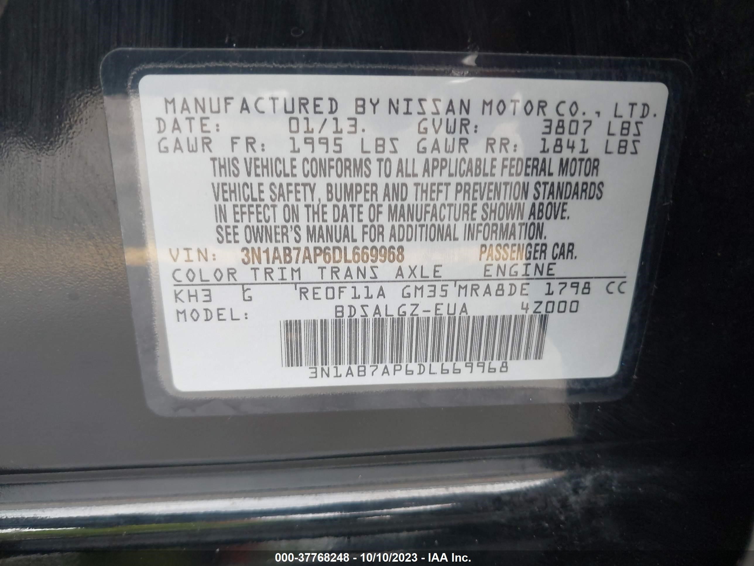 Photo 8 VIN: 3N1AB7AP6DL669968 - NISSAN SENTRA 