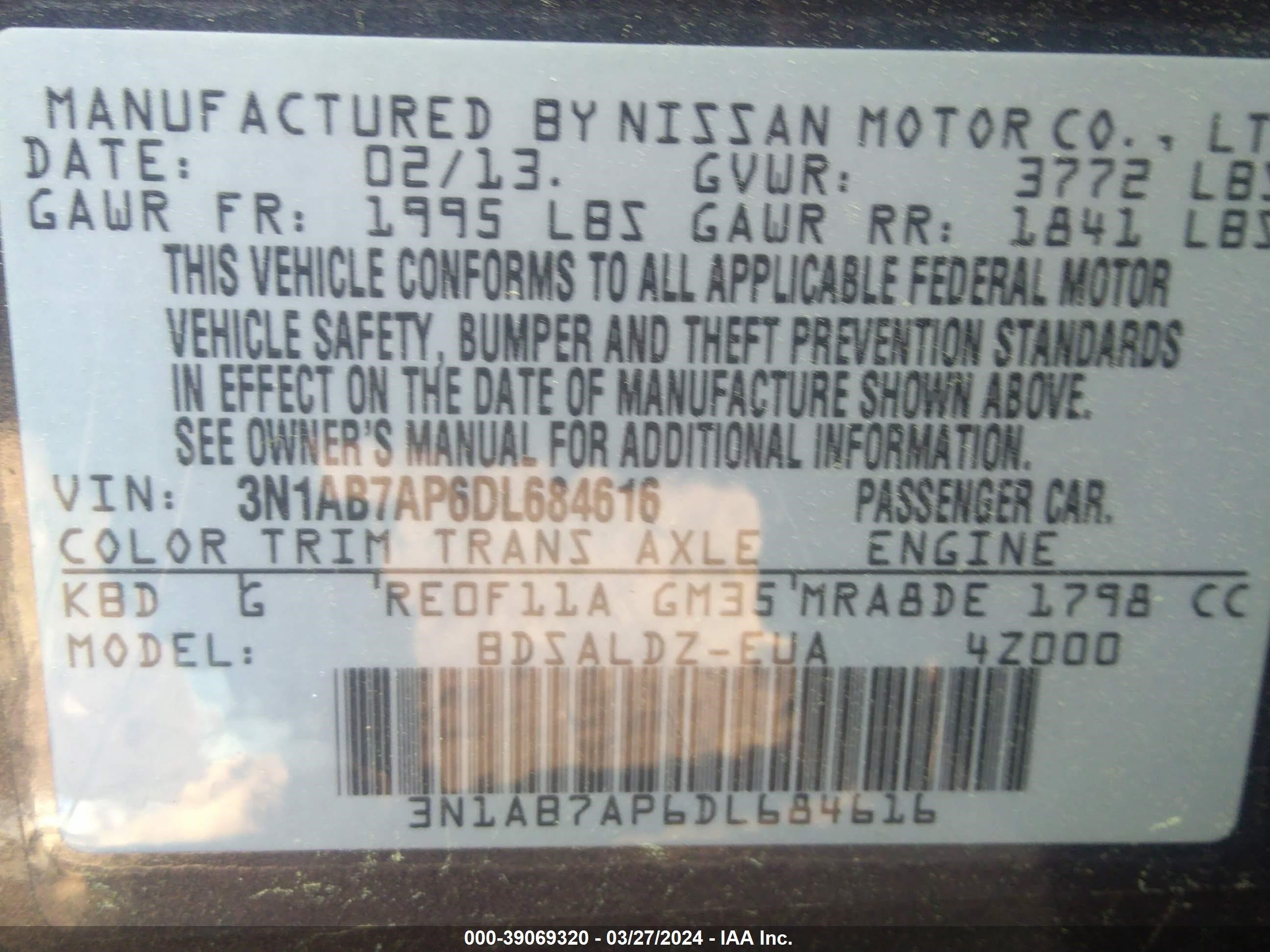 Photo 8 VIN: 3N1AB7AP6DL684616 - NISSAN SENTRA 