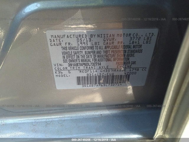 Photo 8 VIN: 3N1AB7AP6DL732714 - NISSAN SENTRA 