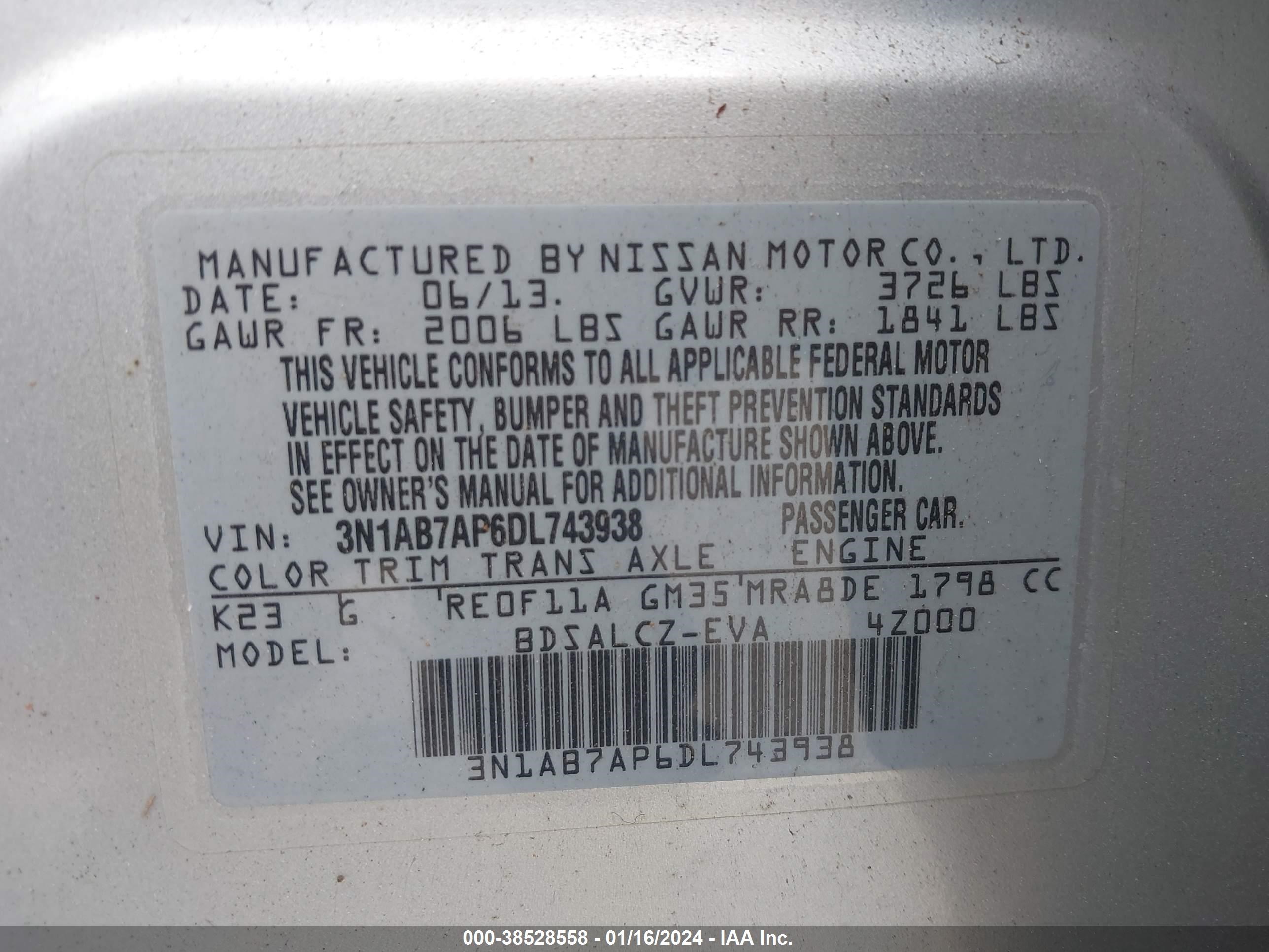 Photo 8 VIN: 3N1AB7AP6DL743938 - NISSAN SENTRA 