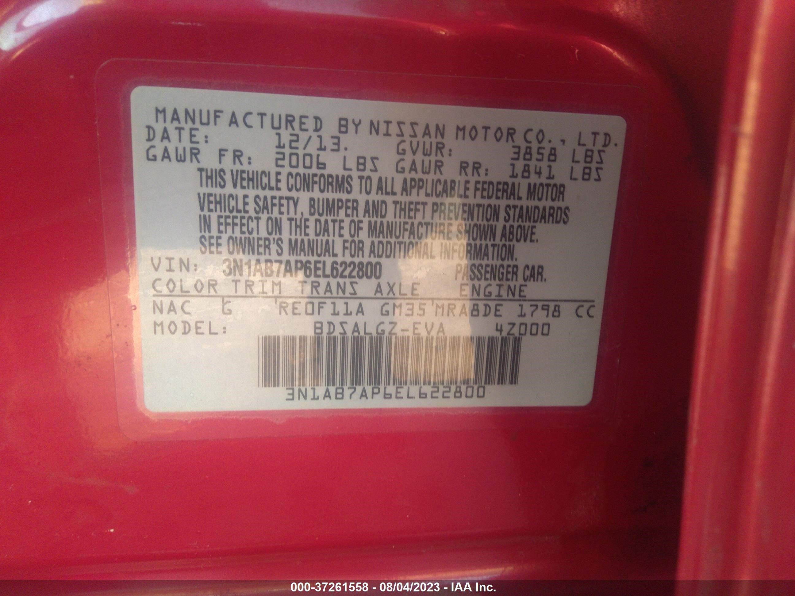 Photo 8 VIN: 3N1AB7AP6EL622800 - NISSAN SENTRA 