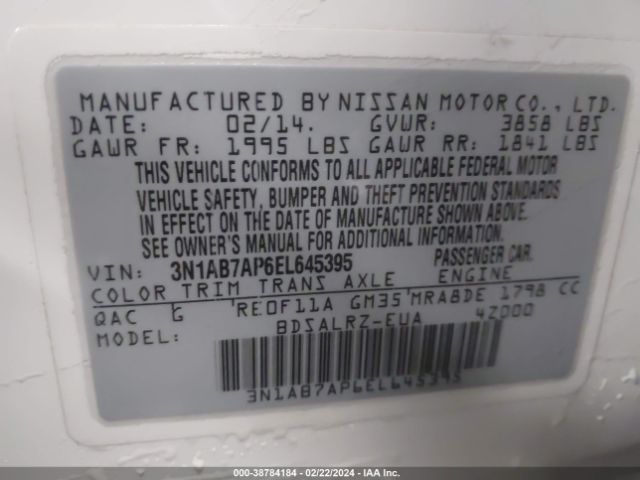 Photo 8 VIN: 3N1AB7AP6EL645395 - NISSAN SENTRA 