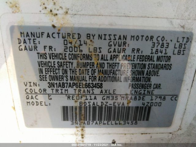 Photo 8 VIN: 3N1AB7AP6EL663458 - NISSAN SENTRA 