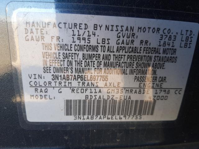 Photo 9 VIN: 3N1AB7AP6EL697755 - NISSAN SENTRA S 