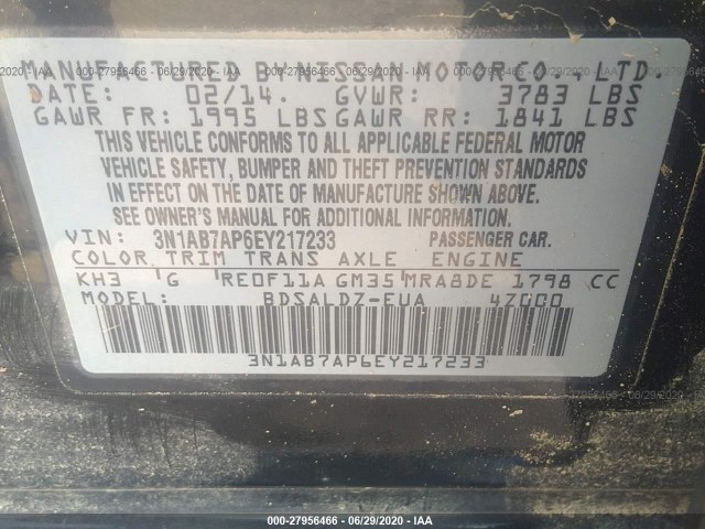 Photo 8 VIN: 3N1AB7AP6EY217233 - NISSAN SENTRA 