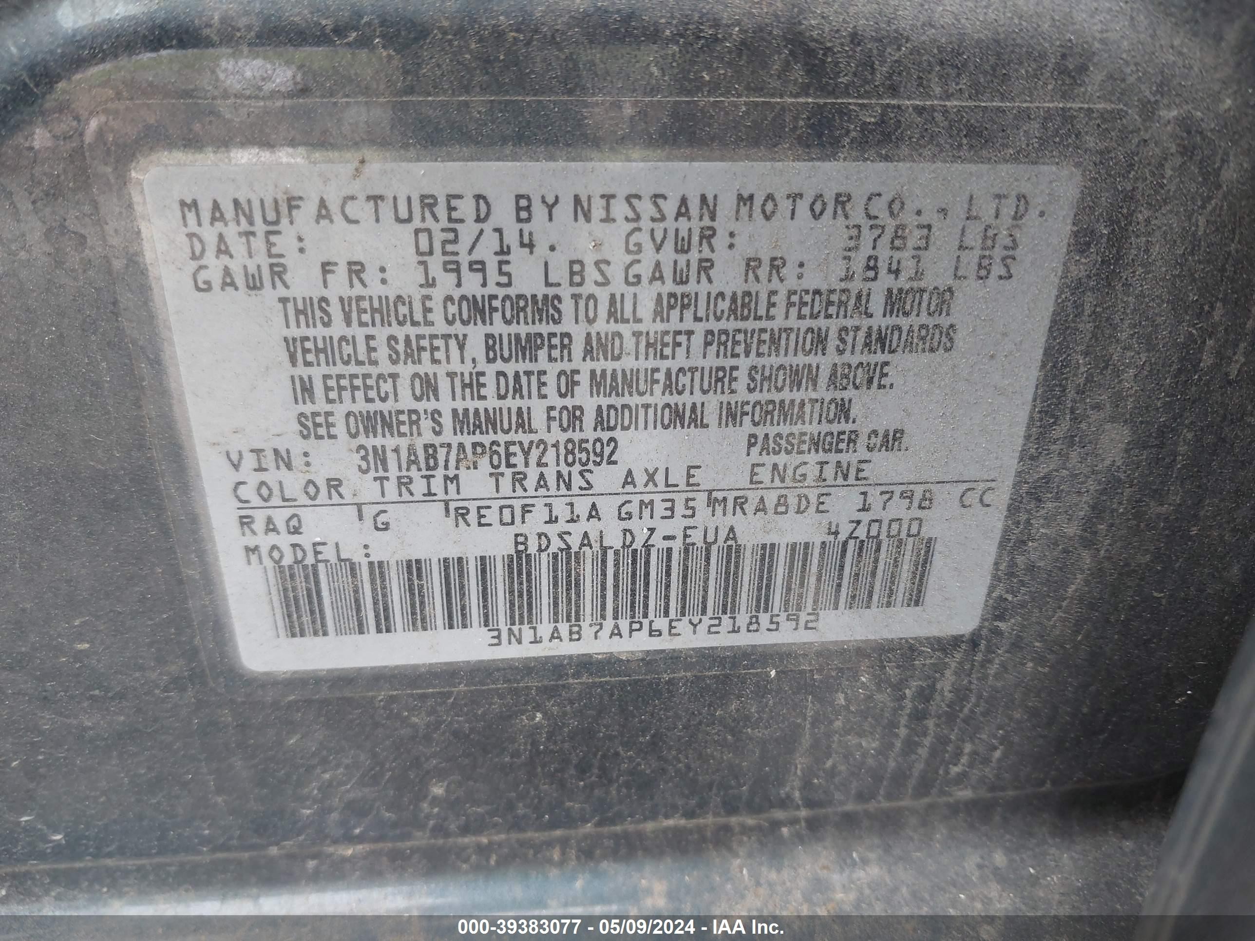 Photo 8 VIN: 3N1AB7AP6EY218592 - NISSAN SENTRA 