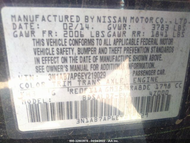 Photo 8 VIN: 3N1AB7AP6EY219029 - NISSAN SENTRA 