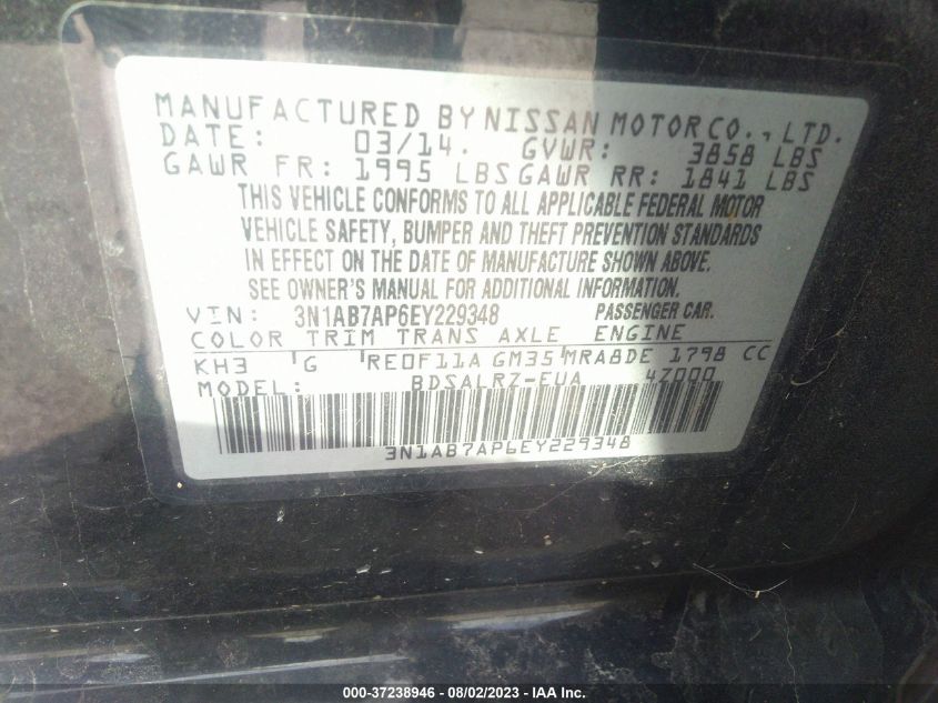 Photo 8 VIN: 3N1AB7AP6EY229348 - NISSAN SENTRA 