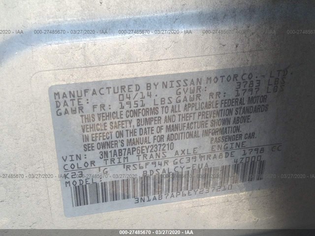 Photo 8 VIN: 3N1AB7AP6EY237210 - NISSAN SENTRA 