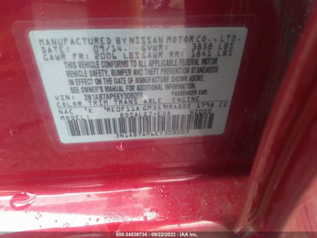 Photo 8 VIN: 3N1AB7AP6EY308003 - NISSAN SENTRA 