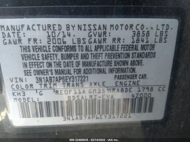 Photo 8 VIN: 3N1AB7AP6EY317221 - NISSAN SENTRA 