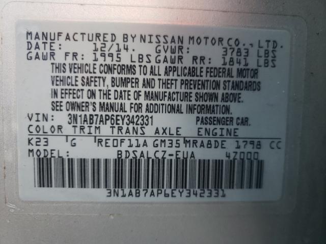 Photo 9 VIN: 3N1AB7AP6EY342331 - NISSAN SENTRA S 