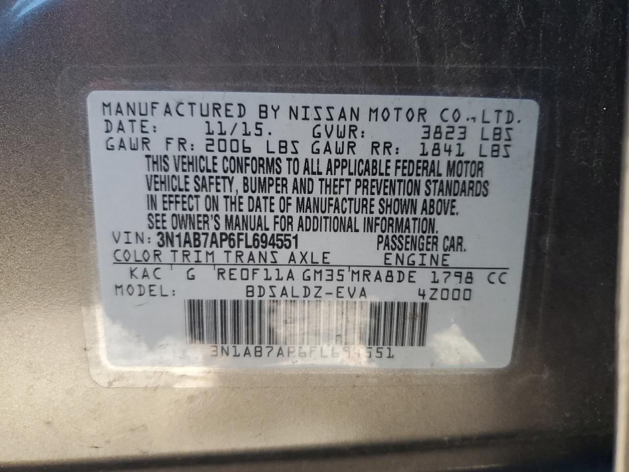 Photo 11 VIN: 3N1AB7AP6FL694551 - NISSAN SENTRA 