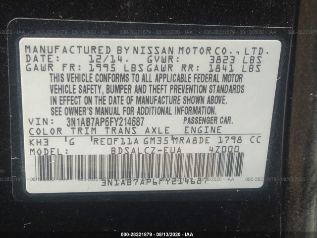 Photo 8 VIN: 3N1AB7AP6FY214687 - NISSAN SENTRA 