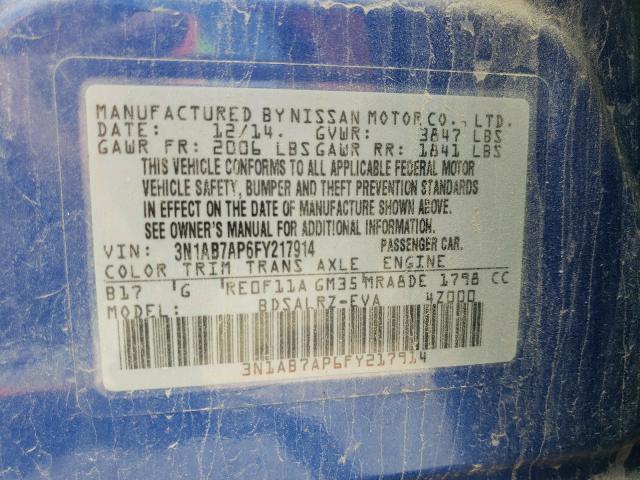 Photo 9 VIN: 3N1AB7AP6FY217914 - NISSAN SENTRA S 