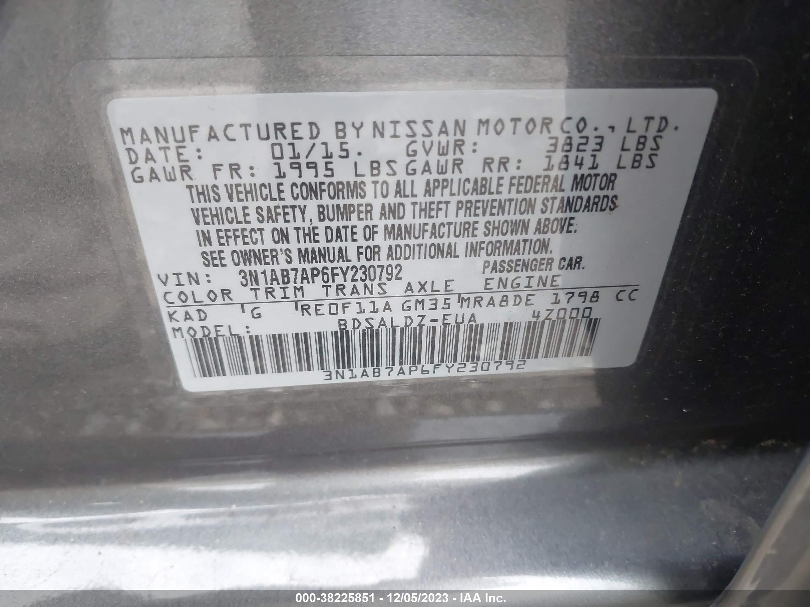 Photo 8 VIN: 3N1AB7AP6FY230792 - NISSAN SENTRA 