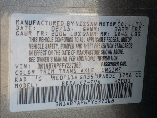 Photo 9 VIN: 3N1AB7AP6FY237368 - NISSAN SENTRA S 