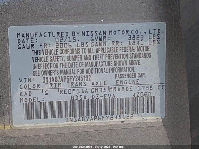 Photo 8 VIN: 3N1AB7AP6FY245132 - NISSAN SENTRA 