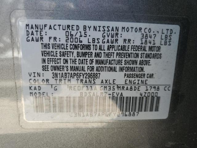 Photo 9 VIN: 3N1AB7AP6FY296887 - NISSAN SENTRA S 