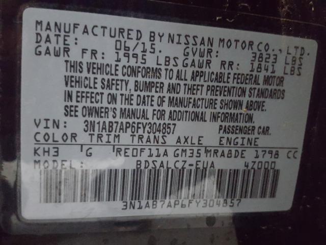 Photo 9 VIN: 3N1AB7AP6FY304857 - NISSAN SENTRA S 