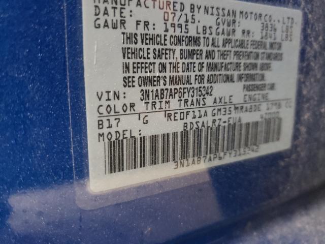 Photo 9 VIN: 3N1AB7AP6FY315342 - NISSAN SENTRA S 