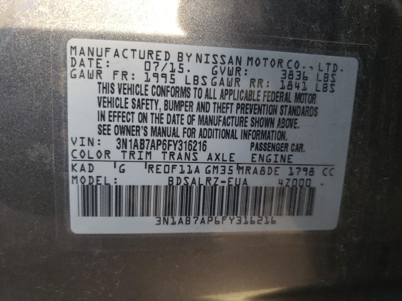 Photo 11 VIN: 3N1AB7AP6FY316216 - NISSAN SENTRA 