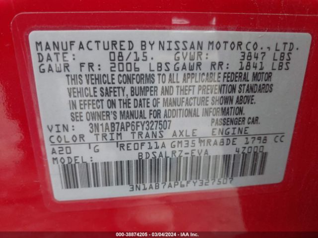 Photo 8 VIN: 3N1AB7AP6FY327507 - NISSAN SENTRA 