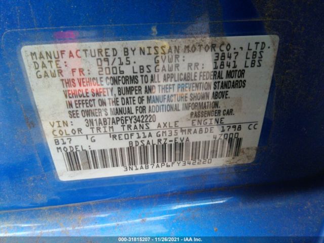 Photo 8 VIN: 3N1AB7AP6FY342220 - NISSAN SENTRA 