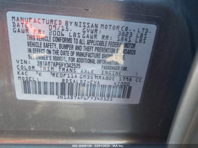 Photo 8 VIN: 3N1AB7AP6FY342525 - NISSAN SENTRA 