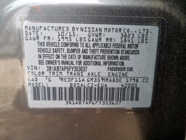 Photo 9 VIN: 3N1AB7AP6FY353637 - NISSAN SENTRA S 