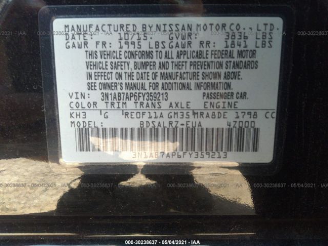 Photo 8 VIN: 3N1AB7AP6FY359213 - NISSAN SENTRA 