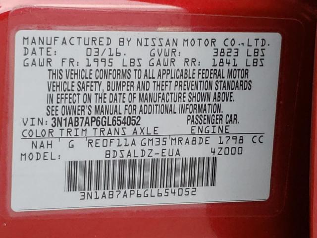 Photo 9 VIN: 3N1AB7AP6GL654052 - NISSAN SENTRA S 