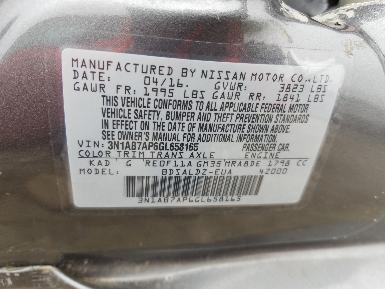 Photo 9 VIN: 3N1AB7AP6GL658165 - NISSAN SENTRA S 