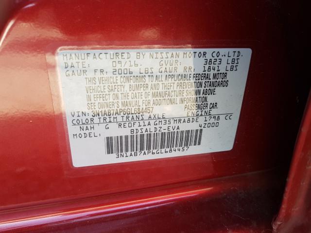 Photo 9 VIN: 3N1AB7AP6GL684457 - NISSAN SENTRA S 